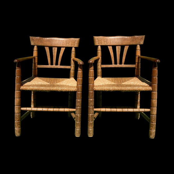 Image 1 of German Bobbin Turned Side Chairs With Rush Seats