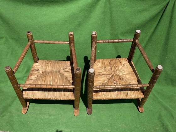 Image 1 of German Bobbin Turned Side Chairs With Rush Seats