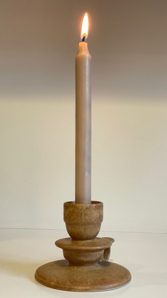 Image 1 of Portacandele geometrico a forma di mano in gres francese d'epoca