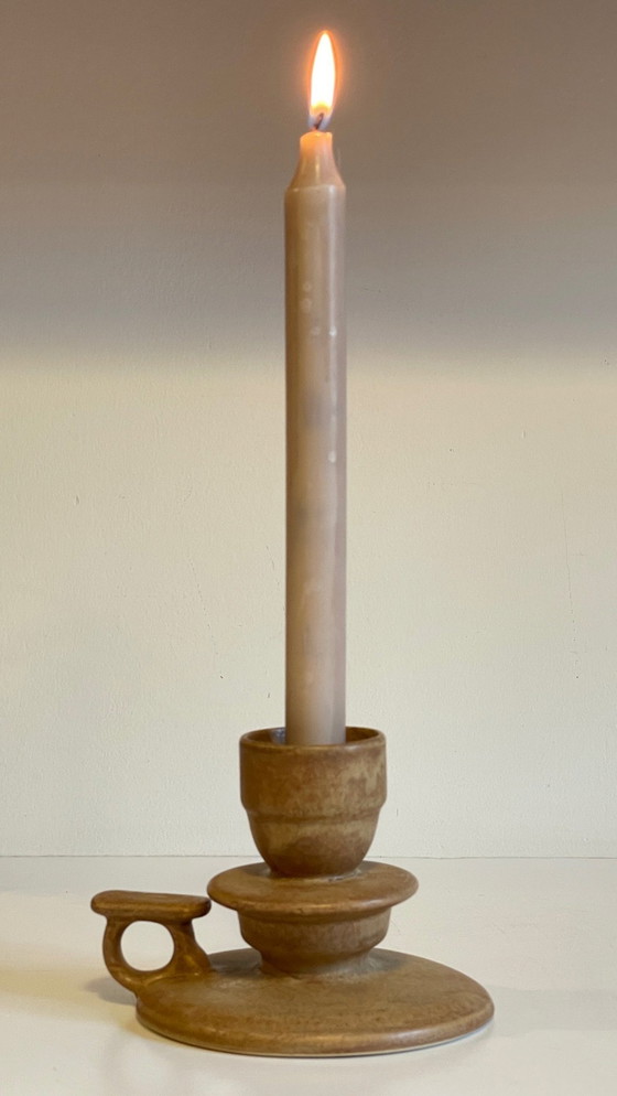 Image 1 of Portacandele geometrico a forma di mano in gres francese d'epoca