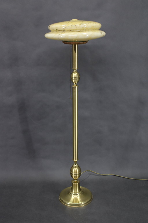 1940S Restored Brass Floor Lamp With  Glass Shade 