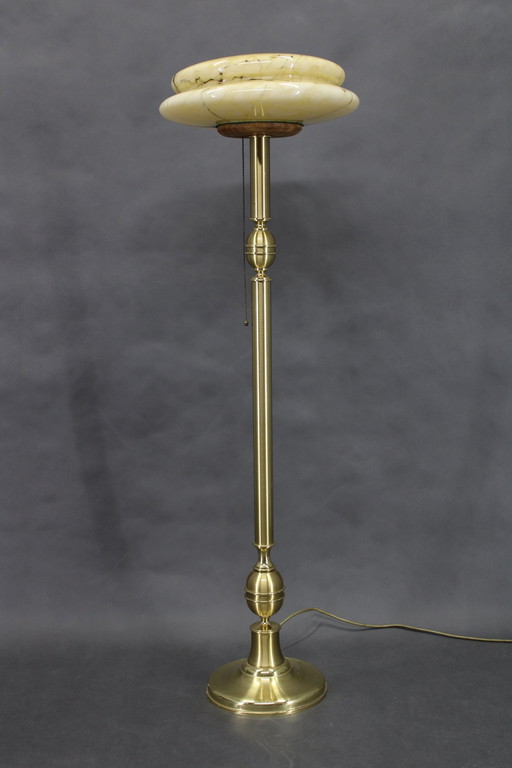 1940S Restored Brass Floor Lamp With  Glass Shade 