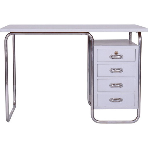 Vintage desk with chair in lacquered wood and chromed steel by Hynek Gottwald, Czech Republic 1930s