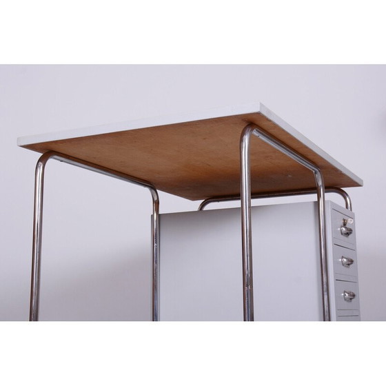 Image 1 of Vintage desk with chair in lacquered wood and chromed steel by Hynek Gottwald, Czech Republic 1930s
