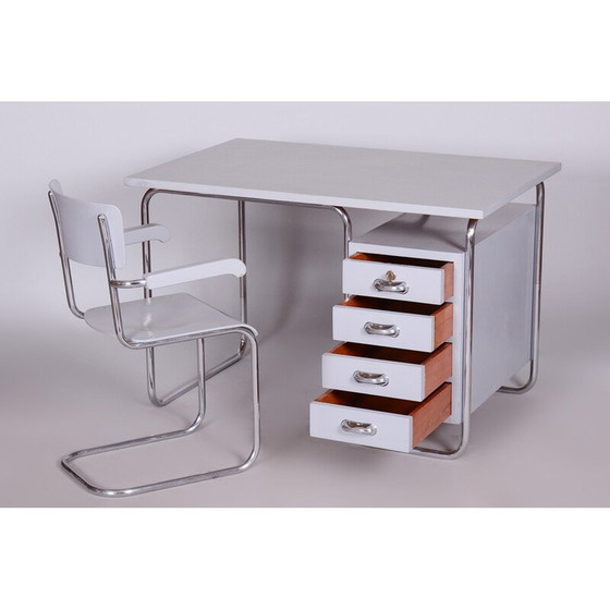 Image 1 of Vintage desk with chair in lacquered wood and chromed steel by Hynek Gottwald, Czech Republic 1930s
