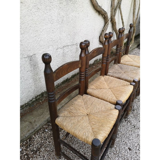 Image 1 of Set of 4 vintage chairs in solid oak and straw