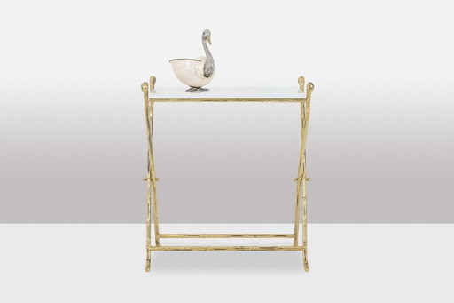 Jansen. Console En Laiton Doré Et Marbre Blanc. 1970s.