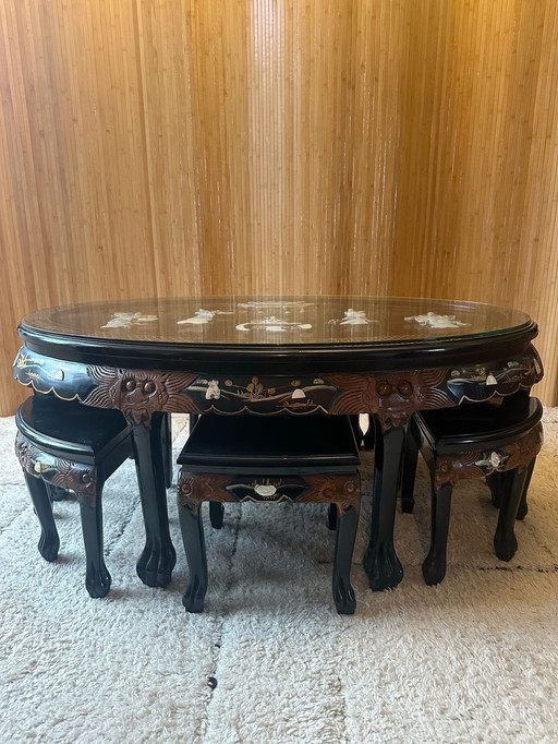 Oval Chinoiserie Black Pearl Coffee Table Coffee Table