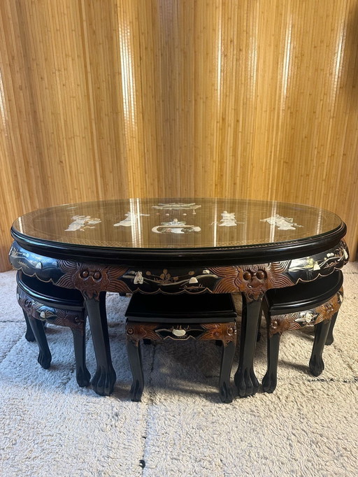 Oval Chinoiserie Black Pearl Coffee Table Coffee Table