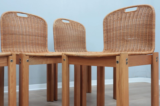 Image 1 of Curved Wicker And Wood Chairs 1970S, Set Of 6