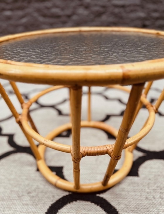 Image 1 of Rattan / Bamboo Rohe Table With Original Clouded Glass