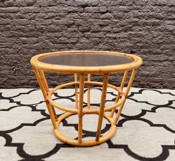 Image 1 of Rattan / Bamboo Rohe Table With Original Clouded Glass