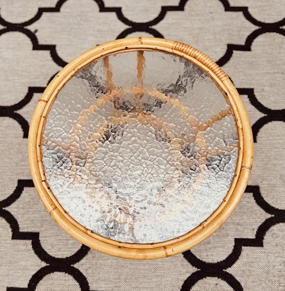 Image 1 of Rattan / Bamboo Rohe Table With Original Clouded Glass