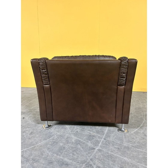 Image 1 of Danish vintage low back brown leather armchair, 1960s