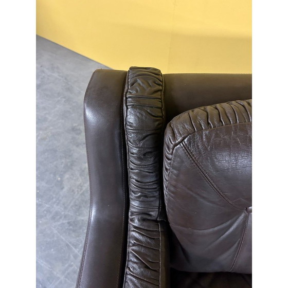 Image 1 of Danish vintage low back brown leather armchair, 1960s