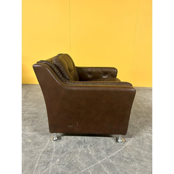 Image 1 of Danish vintage low back brown leather armchair, 1960s