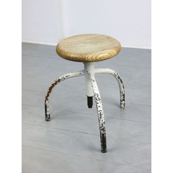 Image 1 of Vintage Industrial White Swivel Chair