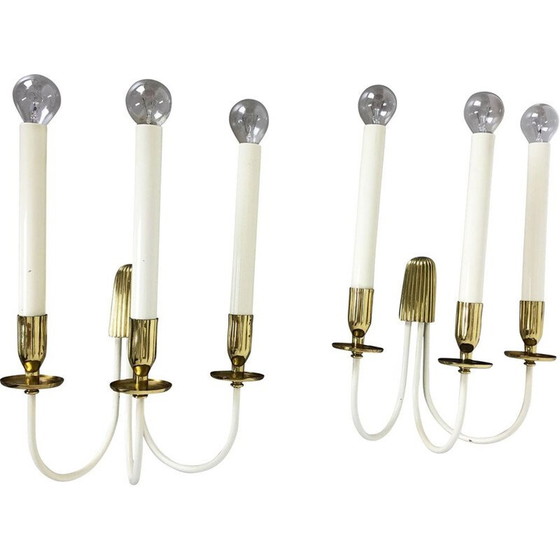 Image 1 of Pair of vintage brass wall sconces by Vereinigte Werkstätten München Germany, Germany 1950