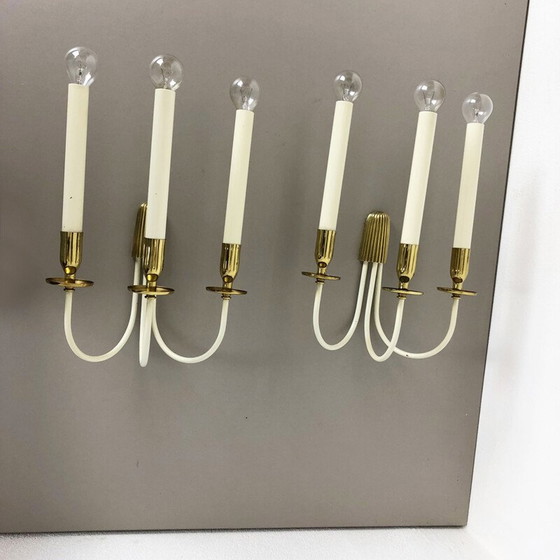 Image 1 of Pair of vintage brass wall sconces by Vereinigte Werkstätten München Germany, Germany 1950