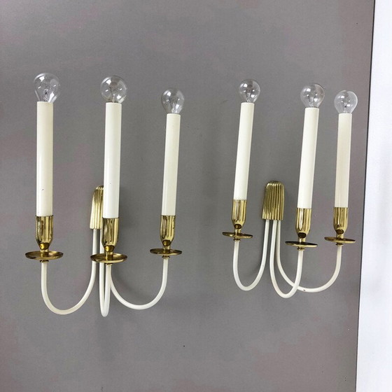 Image 1 of Pair of vintage brass wall sconces by Vereinigte Werkstätten München Germany, Germany 1950