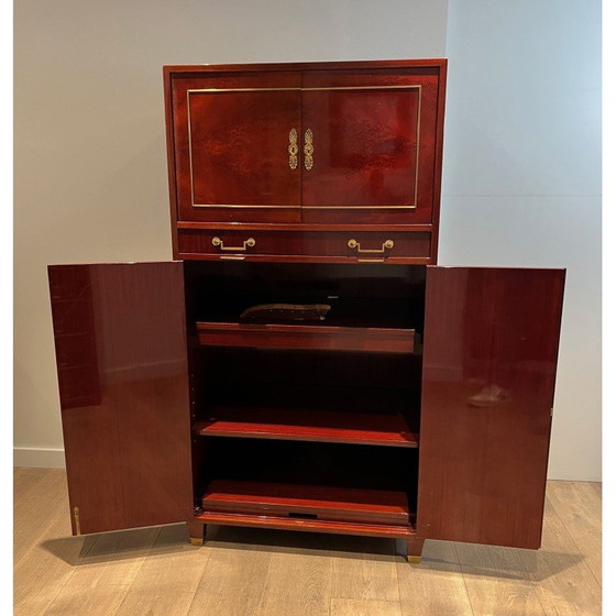 Image 1 of Vintage secretary in flamed mahogany with bronze locks, 1970