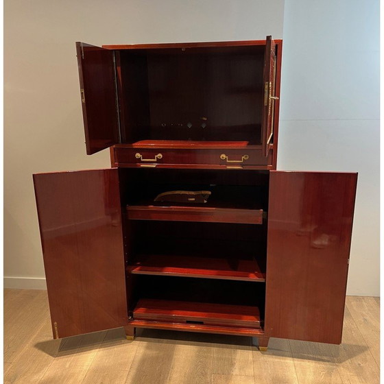 Image 1 of Vintage secretary in flamed mahogany with bronze locks, 1970