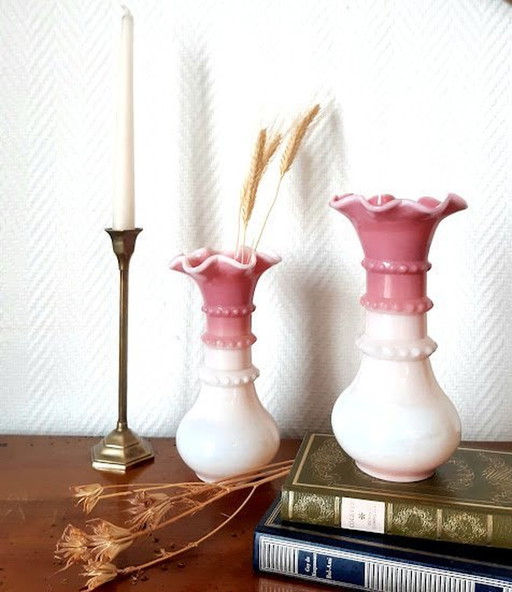 2X Opaline Fairground Vases Circa 1920