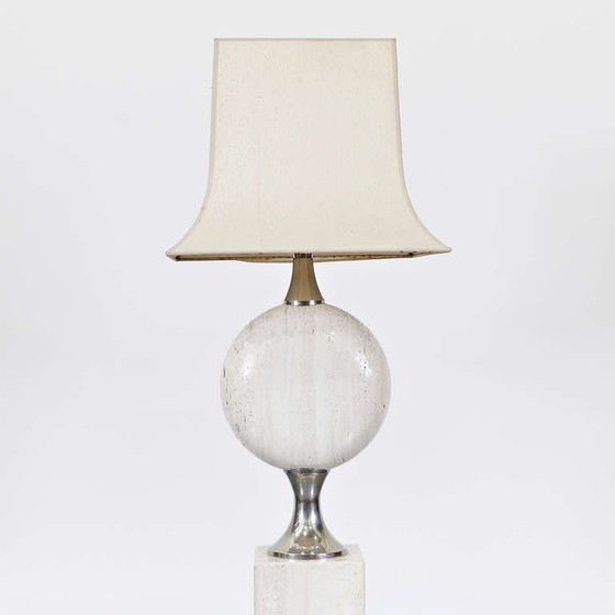 Image 1 of 1970s Very Large Rare Maison Barbier Large Travertine Floor Lamp