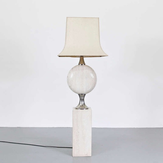 Image 1 of 1970s Very Large Rare Maison Barbier Large Travertine Floor Lamp