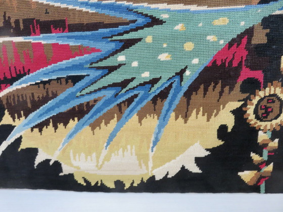 Image 1 of Tapestry "L'Oiseau Bleu" Futuristic, Stylized 60s 70s