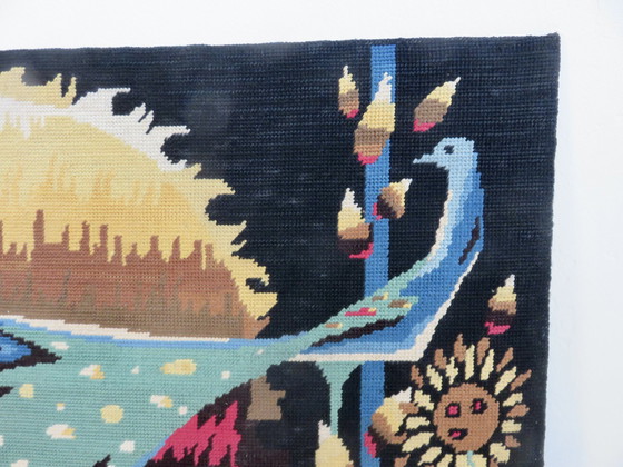 Image 1 of Tapestry "L'Oiseau Bleu" Futuristic, Stylized 60s 70s