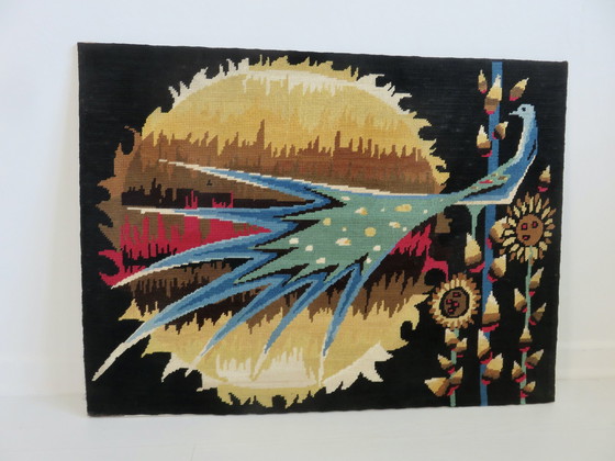 Image 1 of Tapestry "L'Oiseau Bleu" Futuristic, Stylized 60s 70s