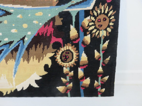 Image 1 of Tapestry "L'Oiseau Bleu" Futuristic, Stylized 60s 70s