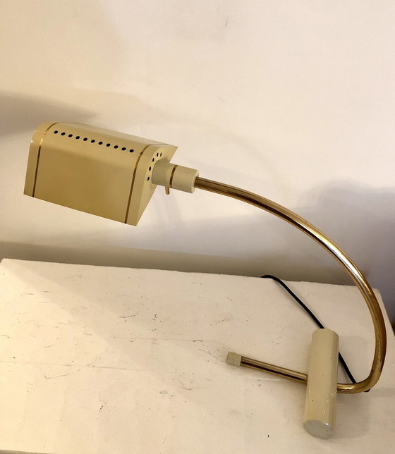 Image 1 of Articulated Desk Lamp Gold Brass Italy.