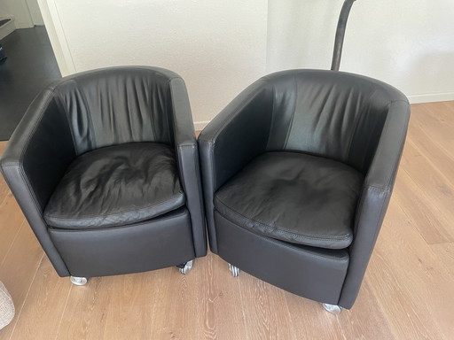 2x Machalke Black Leather Tub Chairs