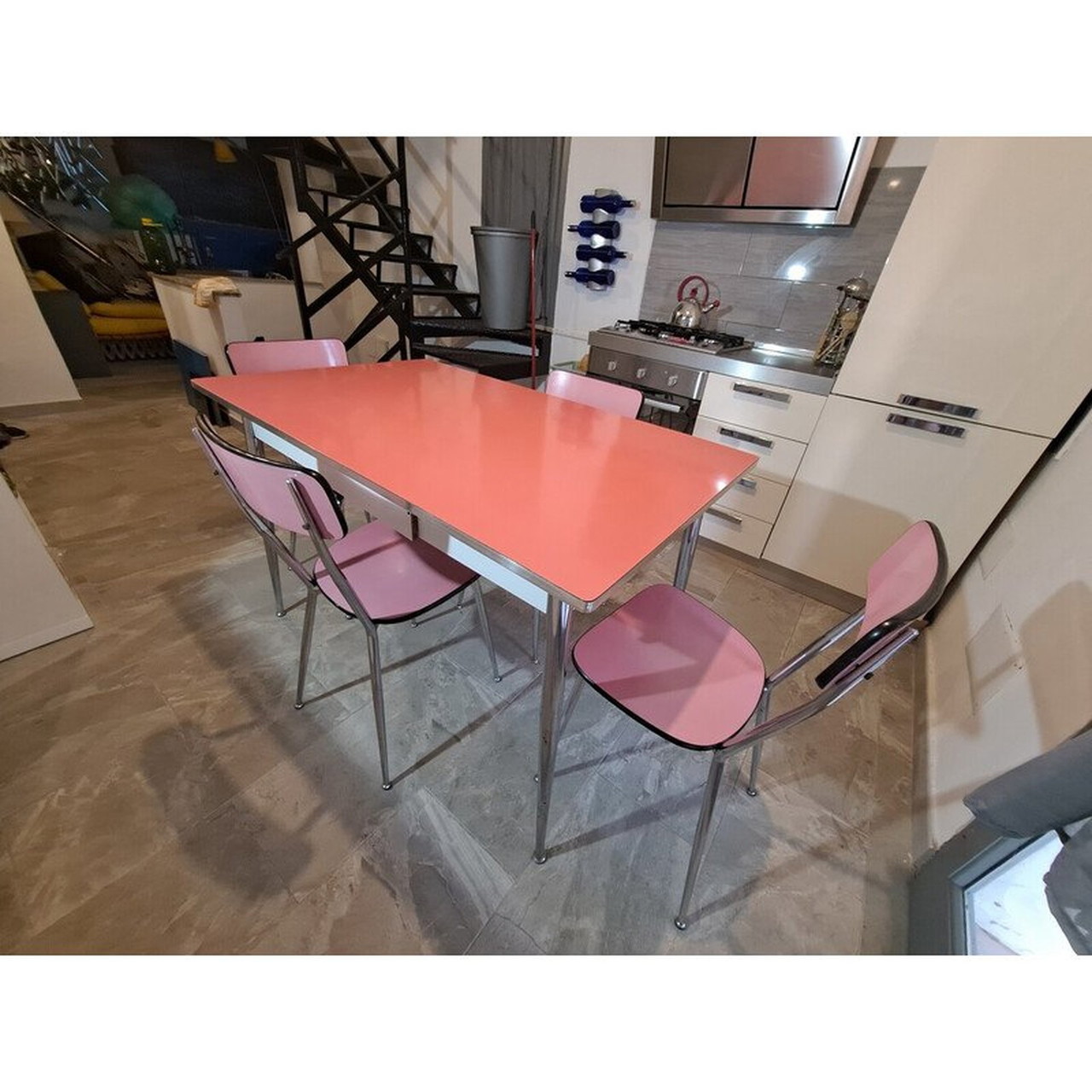 Vintage pink and chrome formica dining set Italy 1950s 1 500 Whoppah
