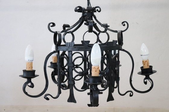 Image 1 of Iron Chandelier With Five Bulbs