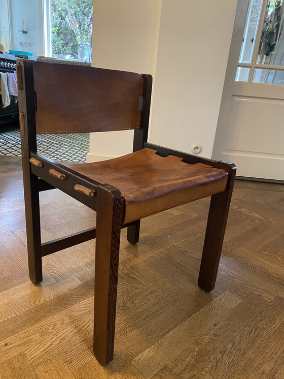 Image 1 of 4x Vintage leather dining chairs