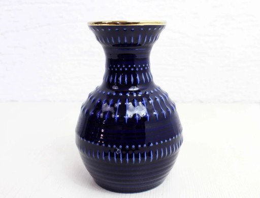 Vase vintage bleu BAY KERAMIK Poterie ouest-allemande des années 1960, époque Fat Lava
