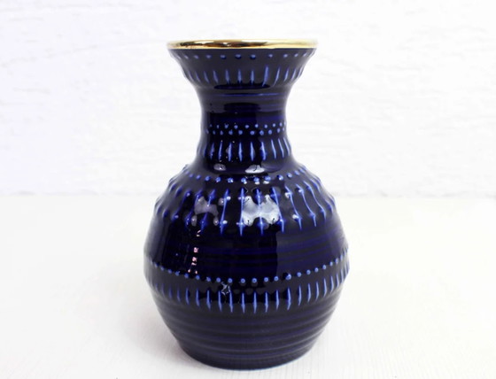 Image 1 of Vase vintage bleu BAY KERAMIK Poterie ouest-allemande des années 1960, époque Fat Lava