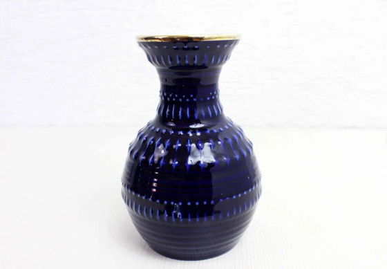 Image 1 of Vase vintage bleu BAY KERAMIK Poterie ouest-allemande des années 1960, époque Fat Lava