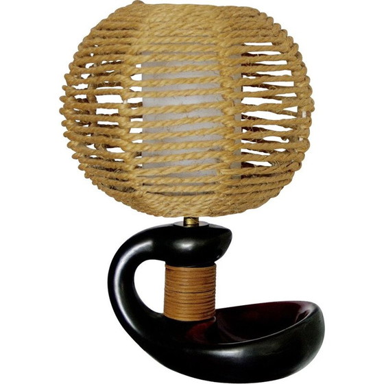 Image 1 of Vintage ceramic and rattan lamp, 1950