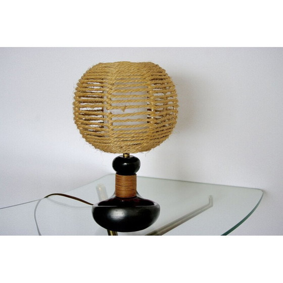 Image 1 of Vintage ceramic and rattan lamp, 1950