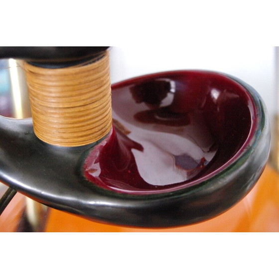 Image 1 of Vintage ceramic and rattan lamp, 1950