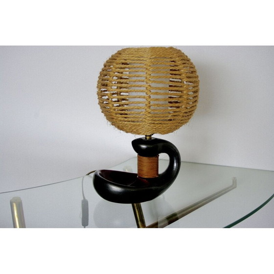 Image 1 of Vintage ceramic and rattan lamp, 1950