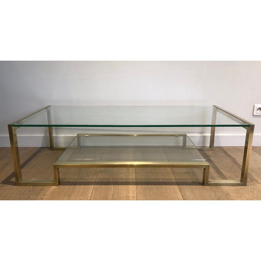 Vintage coffee table in brass and glass by Guy Lefèvre for Maison Jansen, 1970
