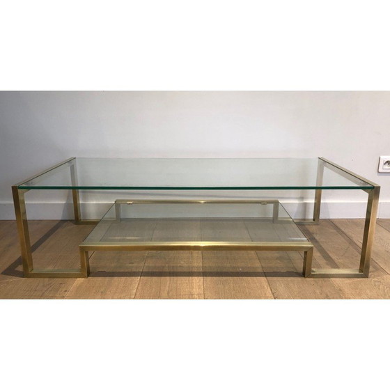 Image 1 of Vintage coffee table in brass and glass by Guy Lefèvre for Maison Jansen, 1970