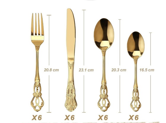 Image 1 of Royal Retro Golden Flatware Set, Stainless Steel Flatware Set