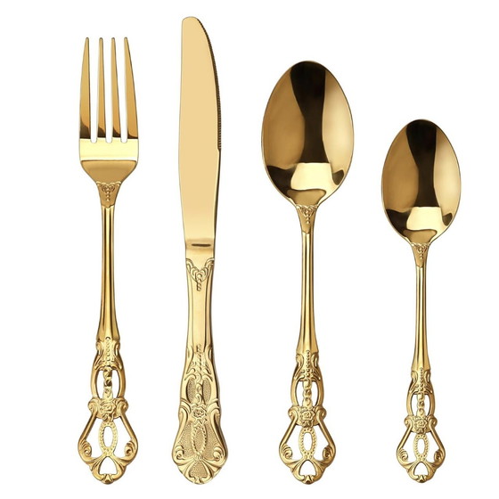 Image 1 of Royal Retro Golden Flatware Set, Stainless Steel Flatware Set