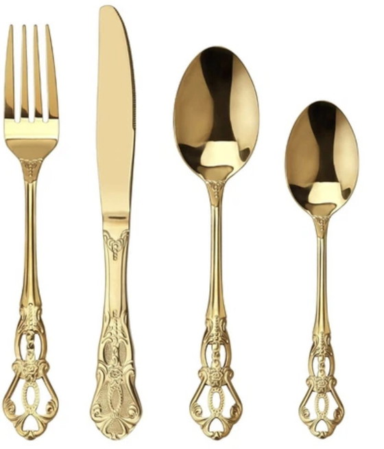 Image 1 of Royal Retro Golden Flatware Set, Stainless Steel Flatware Set